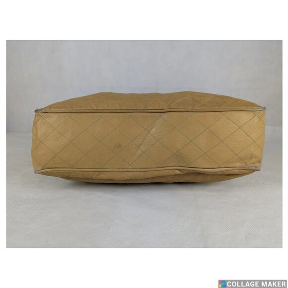 CHANEL Leather Matelasse Chain Shoulder Bag Lamb Skin Beige CC Auth - Picture 11 of 12